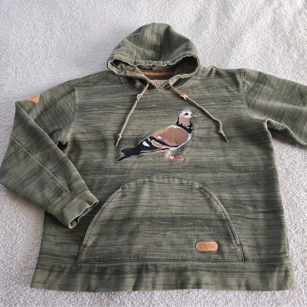 STAPLE Pigeon Embroidered Logo Pullover Hoodie Men's Sz XL Green Camo
